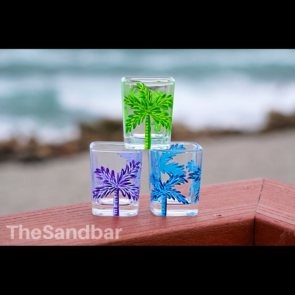 Shot Glass - Handpainted Purple Palm Tropical Bar
